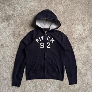 ABERCROMBIE & FITCH NAVY PATCH PRINT ZIP UP HOODIE